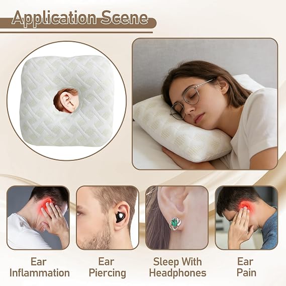 Hocklliy Ear Piercing Pillow for Side Sleepers with Hole for Ear Pain Relief Sleeping Pressure Pain, Cooling and Breath Guard Pillow