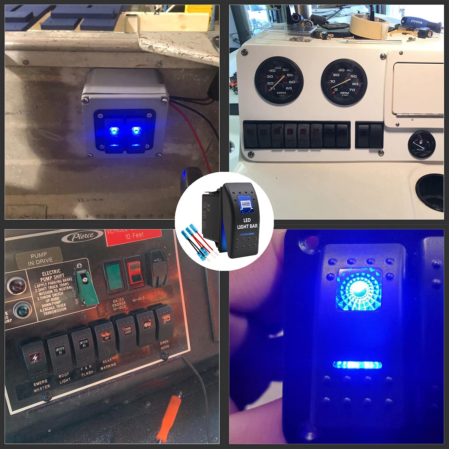 KEING LED Light Bar Waterproof Rocker Switch Toggle - ON/Off Blue LED Light - 12V 20Amp 24V 10Amp, 5 Pin for Automotive Cars Vehicles Marine Boats Trucks Trailers 4x4 Caravans RVs SUV ATV UTV & More