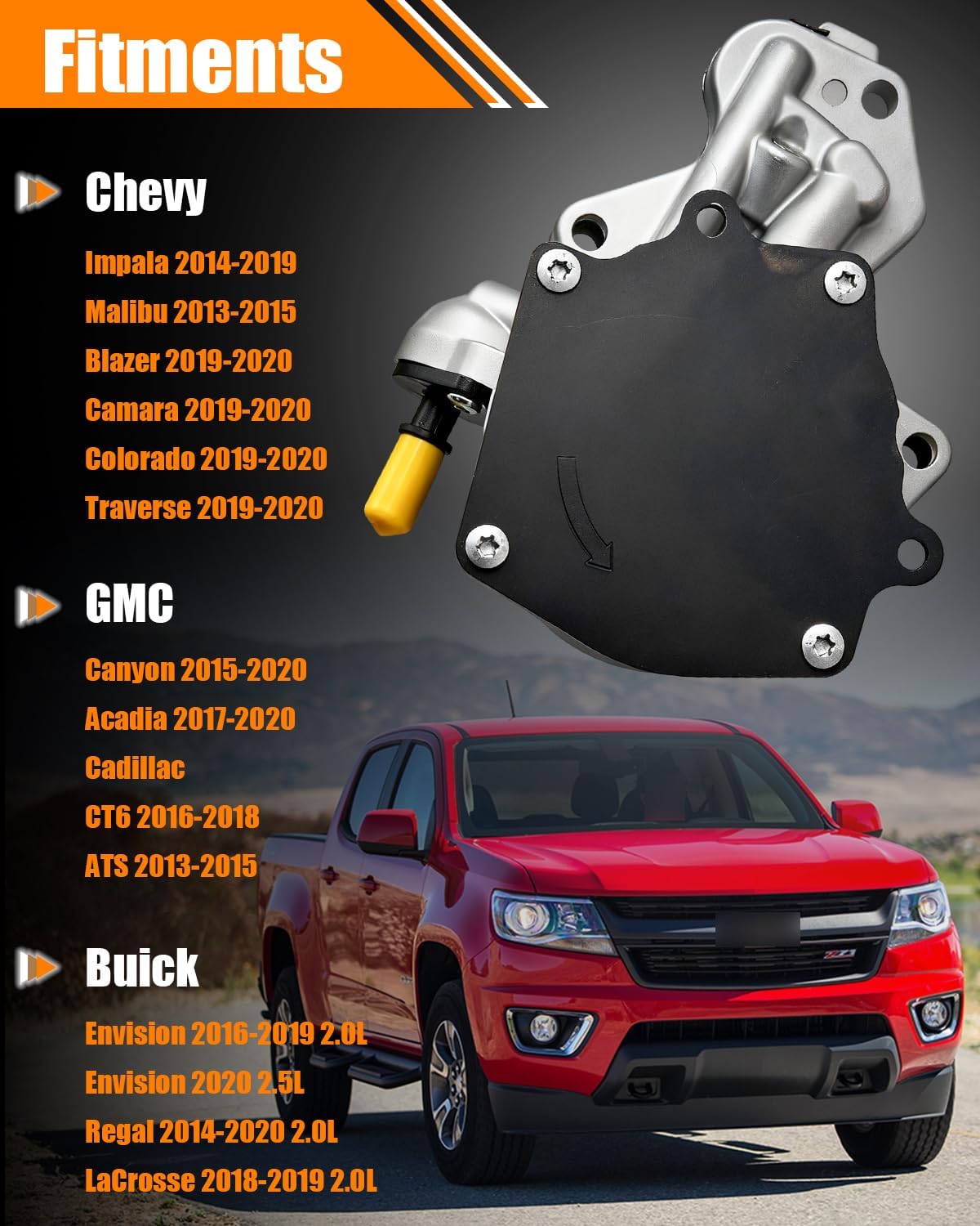 Brake Vacuum Pump for Chevy Impala 2014-2019, Malibu 2013-2015, Blazer Camaro Colorado Traverse 2019-2020,GMC Canyon Acadia, Cadillac CT6 ATS, Buick Regal Lacrosse Envision, Vacuum Pump OE# 12686657