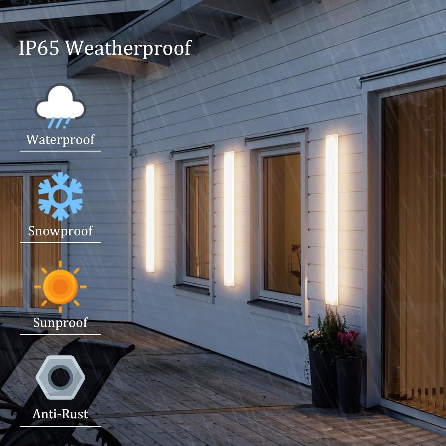 2 Pack 39.4In Long Outdoor Wall Light,Modern Outdoor Wall Sconces IP65 Waterproof Linear Exterior Wall Lights 3000K for Porch House Courtyard(White) thumbnail
