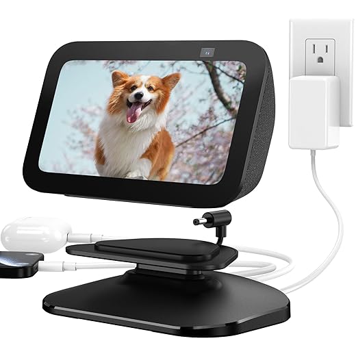 PlusAcc Stand for Show 5 3rd Gen - Adjustable Tilt Magnetic Stand Mount with USB-C and USB-A Charging Port | Compatible with Cellphones and Earbuds | Anti-Slip Base | Black