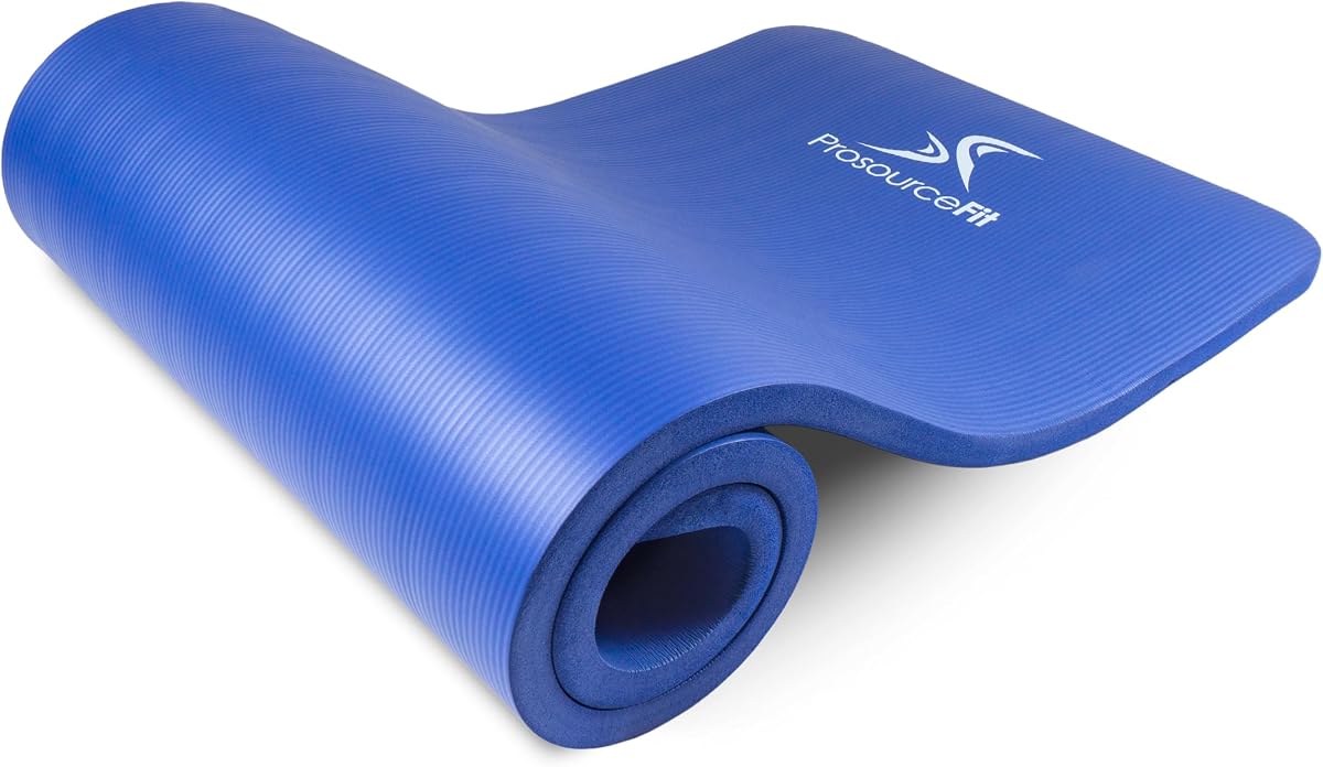 ProsourceFit Extra Thick Yoga and Pilates Mat 1/2” (13mm) or 1" (25mm), 71-inch Long High Density Exercise Mat with Comfort Foam and Carrying Strap