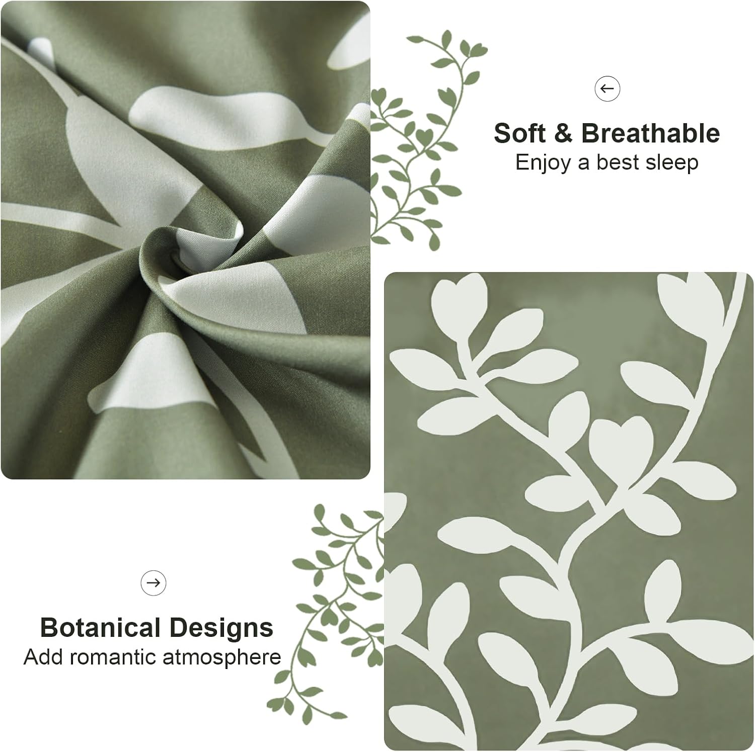 King Size Comforter Set - 7 Pieces Floral Botanical Printed on Green King Comforter Set with Sheets, Soft Lightweight Microfiber Bedding Set for All Season(104"X90") - Image 4