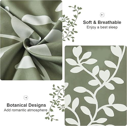 Miniatura 4 de METAHOTS Juego de edredón tamaño King  Juego de edredón de 7 piezas con estampado botánico floral en verde con sábanas, juego de ropa de cama de