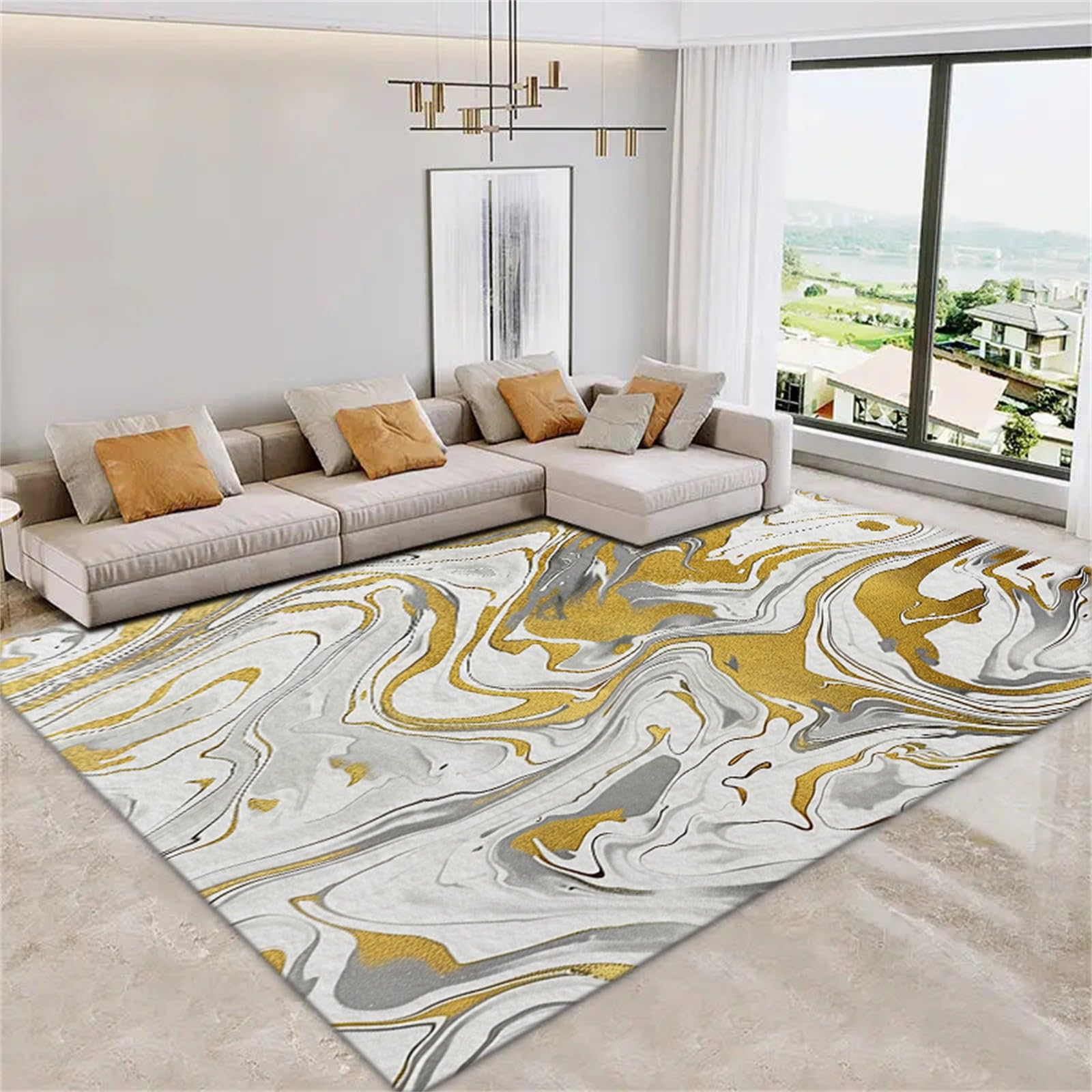 Tapis de salon antidérapant poil ras facile à nettoyer