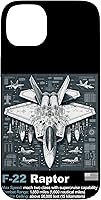 Vista 15 de F22 Raptor Fighter Jet Blueprint - Funda para iPhone 16, diseño técnico y especificaciones