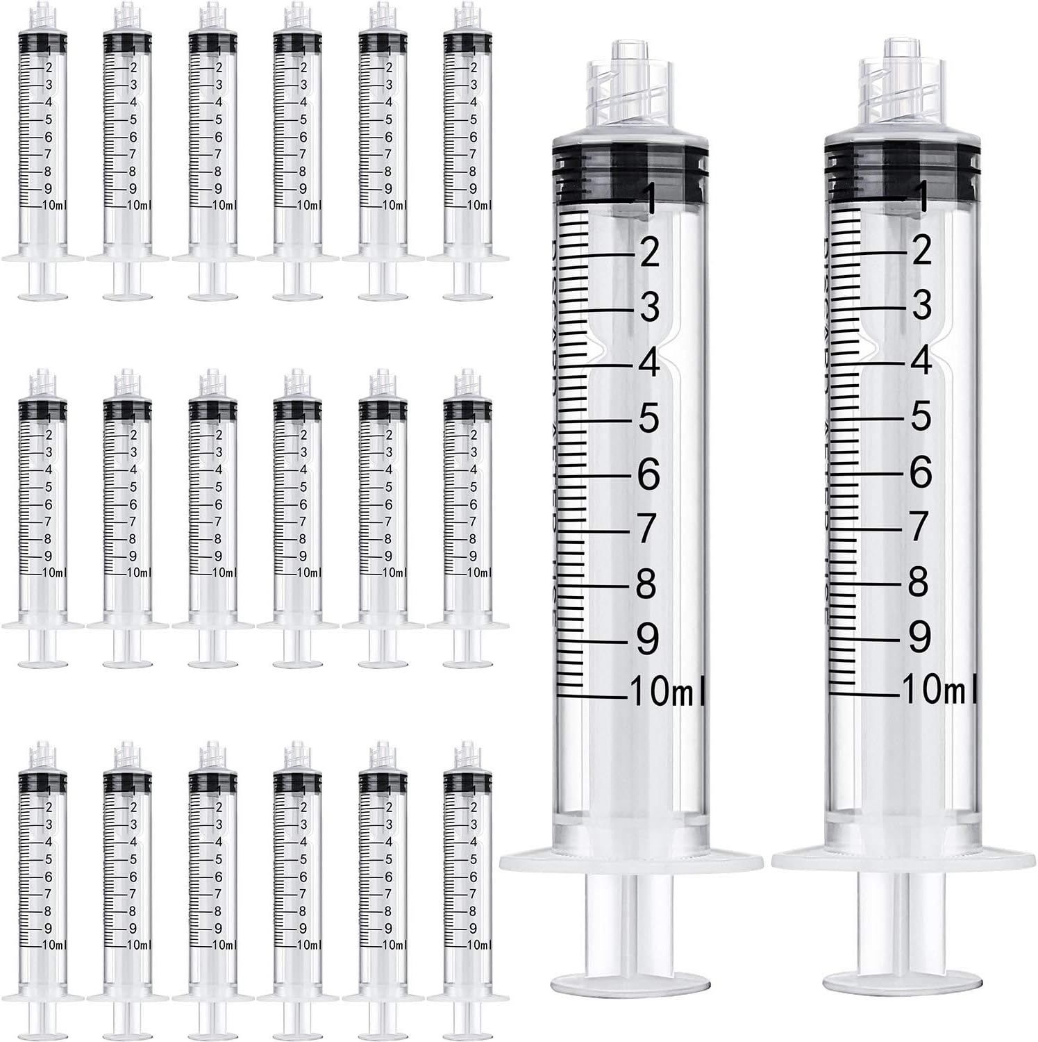 TecUnite 20 Pack Plastic Syringe Luer Lock with Measurement, No Needle 10 ML