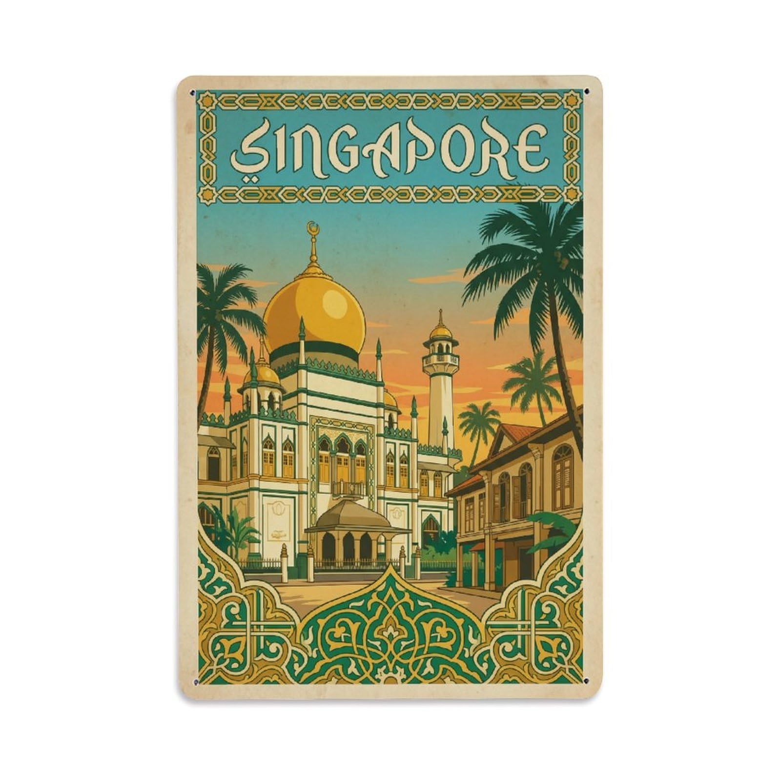Huiyhb 8X12inch(20X30cm) Vintage Travel Singapore Kampong Metal Tin Sign