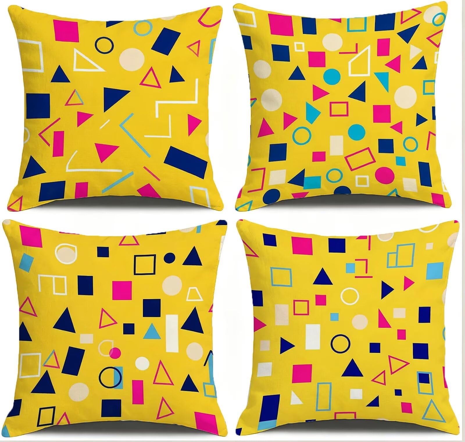 Giallo Federe Cuscini Divano 50x50cm, Cuscini da Esterno Set de 4, Cod-113 | Velour Copricuscini Decorativi Letto Arredo, per Letto, Soggiorno, Giardino, Esterno, Casa Decorazione Set di 4 Geometria