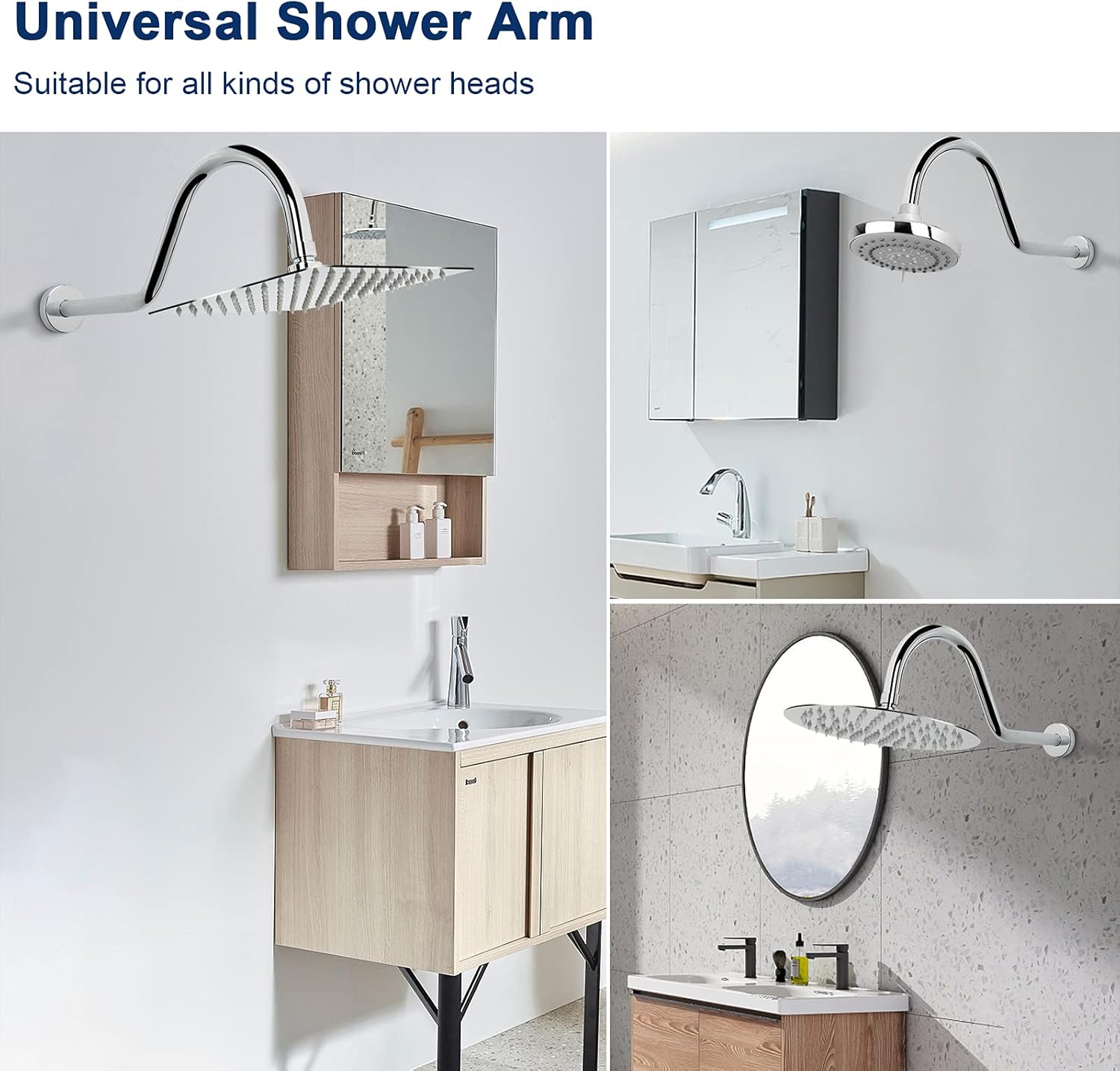 NearMoon Shower Extension Arm with Flange - S Shaped High Arc Gooseneck Long Shower Extender Pipe, Perfect for Rainfall Shower Head - Bathroom Accessory,16 Inch (Chrome Finish)