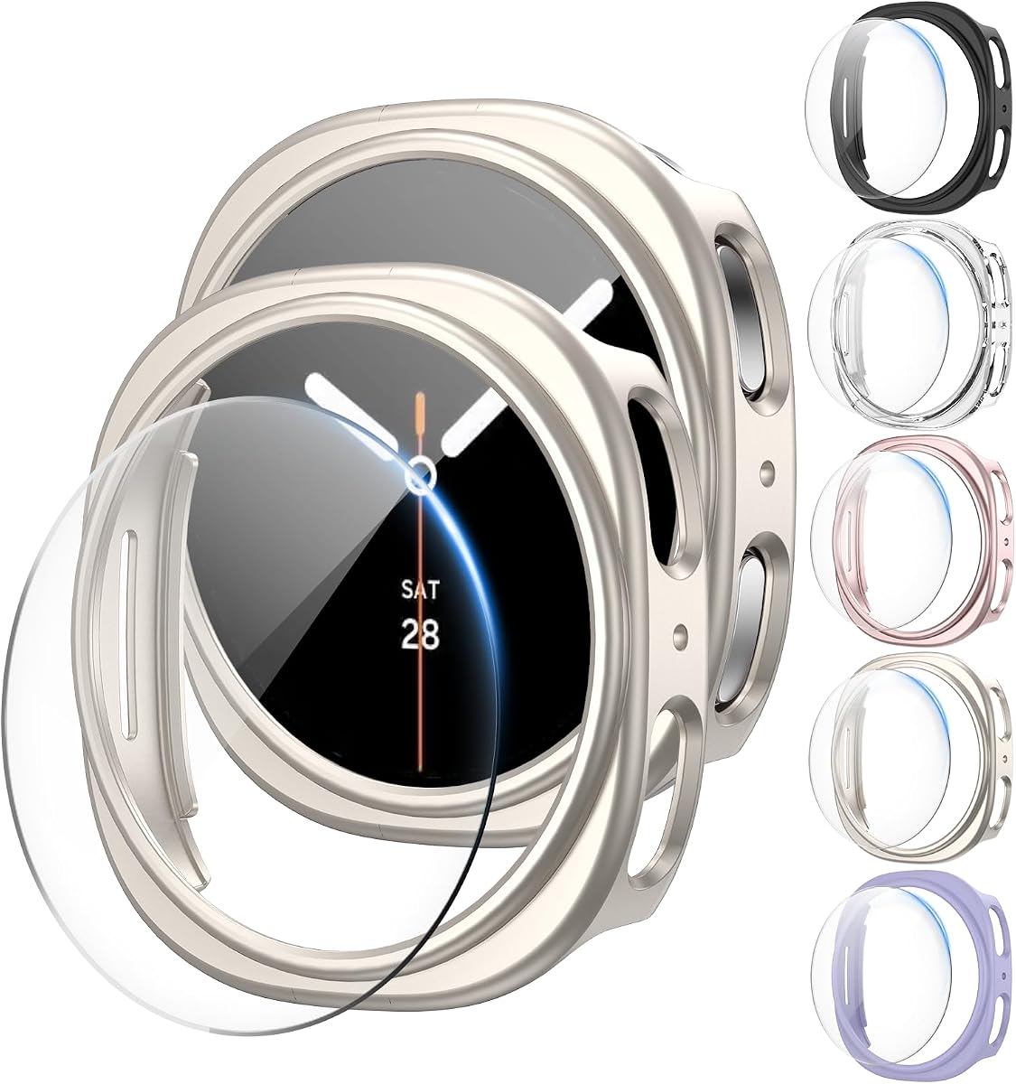 JERXUN 5+5 Pack for Samsung Galaxy Watch 9/8 Screen Protector Case 40mm | Bumper Case with HD Tempered Glass Protective Face Cover for Samsung Galaxy Watch Series 9/8/7 Accessories for Women Men