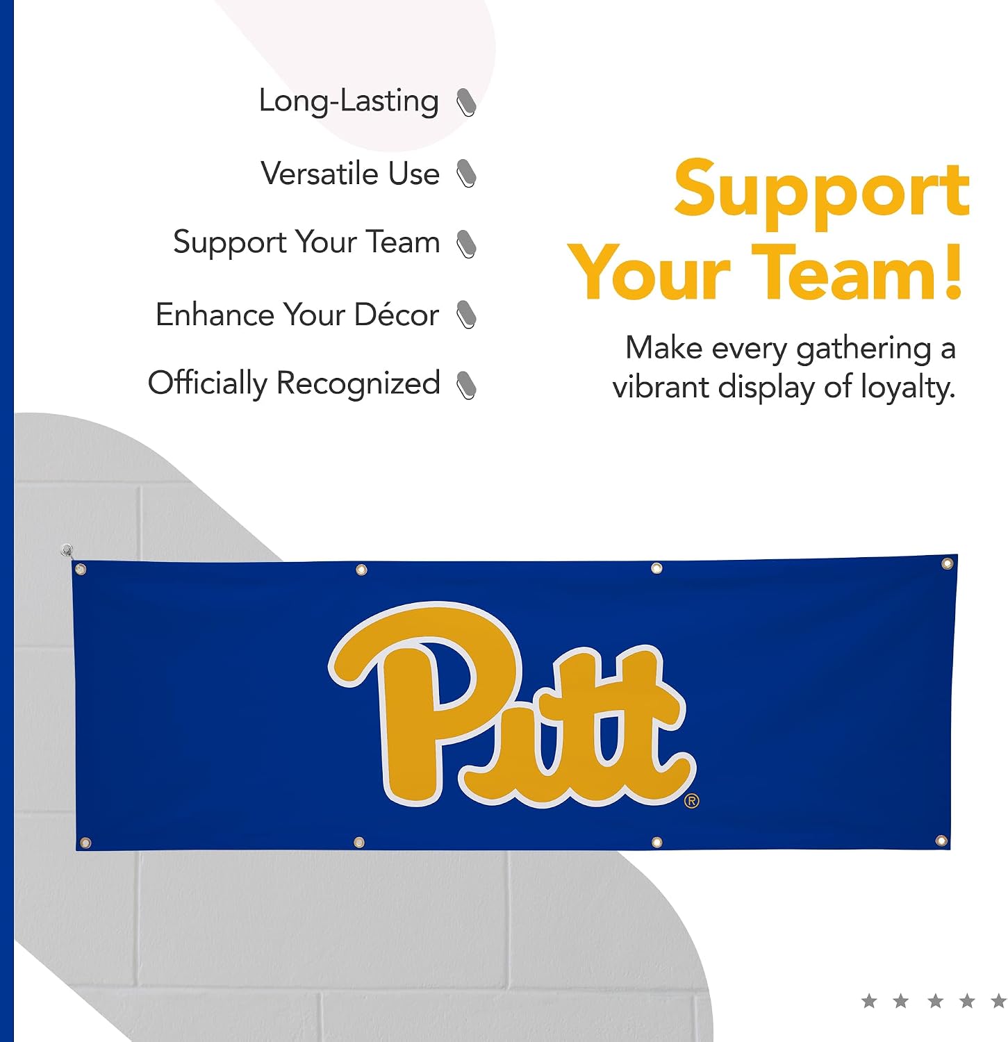 Pittsburgh Panthers College Sports Printed Polyester Banner - NCAA Licensed - Hanging Graduation Decoration - School Banner (Blue, Yellow) (2' x 6')