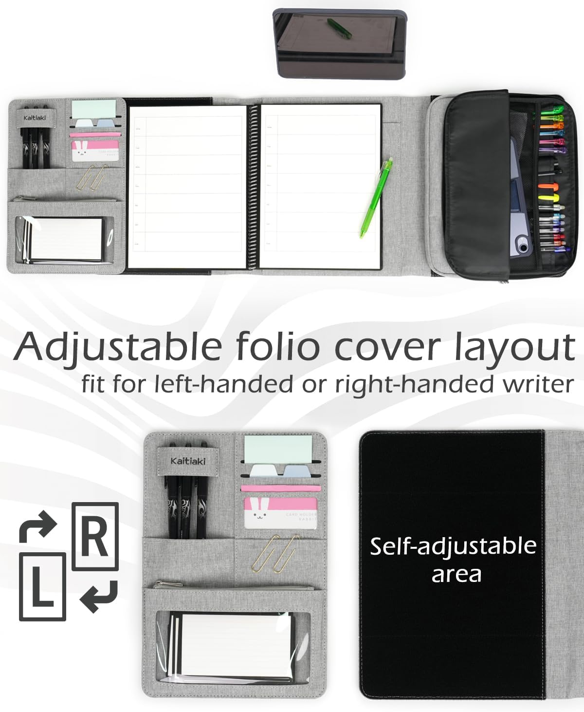 Folio Cover Compatible with Rocketbook Spiral Notebook Built with a Large Capacity Removable Zipper Storage Pouch, Desktop Organizer Office, Home & School, Gray, Letter Size (8.5" x 11")