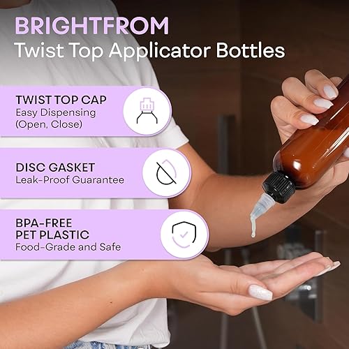 BRIGHTFROM Botellas aplicadoras con tapa giratoria, 8 onzas, botellas de plástico vacías para apretar, boquilla negra, sin BPA, PET, recargable,