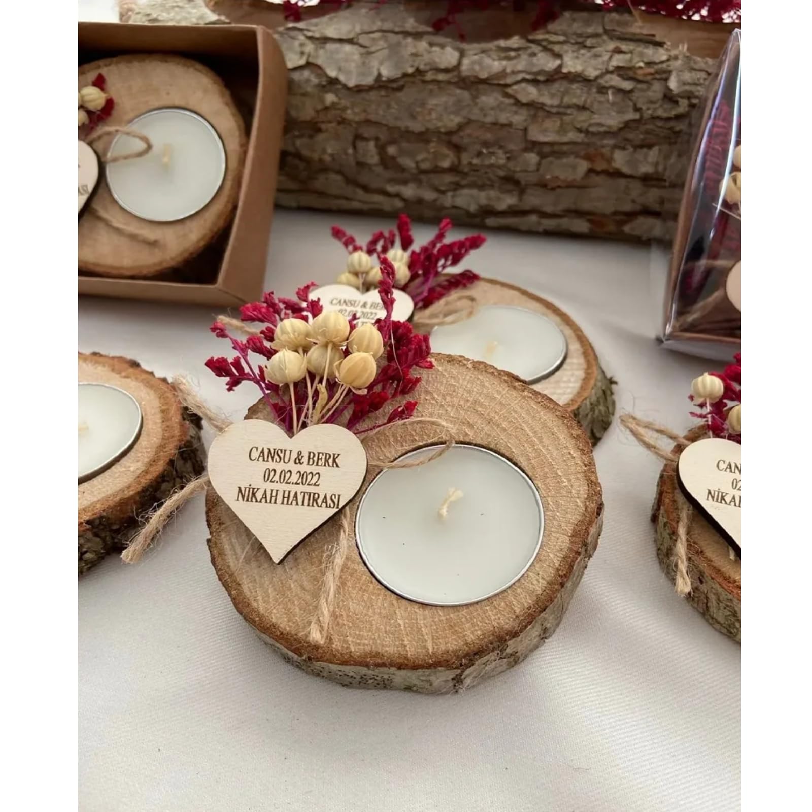 Bougie Personnalisée Mariage,Cadeau D'invités,Bois Supports Pour Bougies Chauffe-plat,Pour Mariage,Fiançailles, Future Mariée,Baptême, Baby Shower, Cadeau Fait à La Main (20pcs)