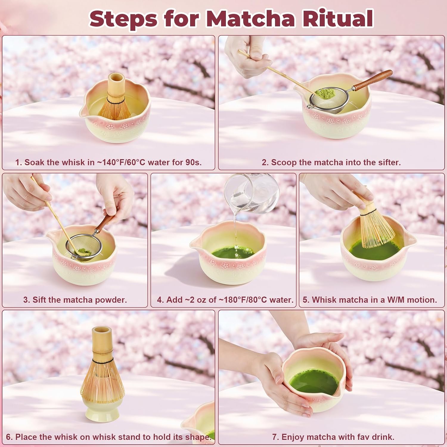 Portable All-in-one Matcha Set, 11-Pc Japan Matcha Tool Gift, Ceramic Bowl w Spout, Bamboo Whisk, Scoop, Sifter, Tea Cloth, Leather Storage Bag & Thank U Card, Mother’s Day Gift&Picnic