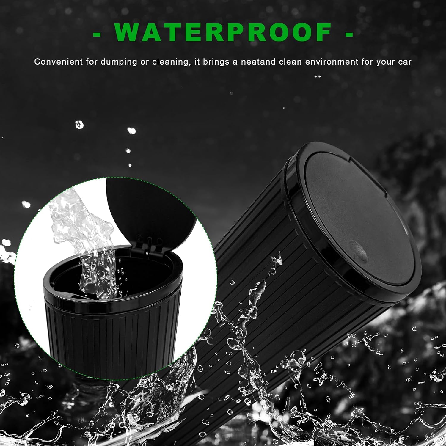 Car Trash Can with Lid, Leakproof Vehicle Cup Holder Garbage Bin with Self-Standing Adhesive Trash Bags, Mini Portable Garbage Can Waterproof Waste Container for Auto Home Office