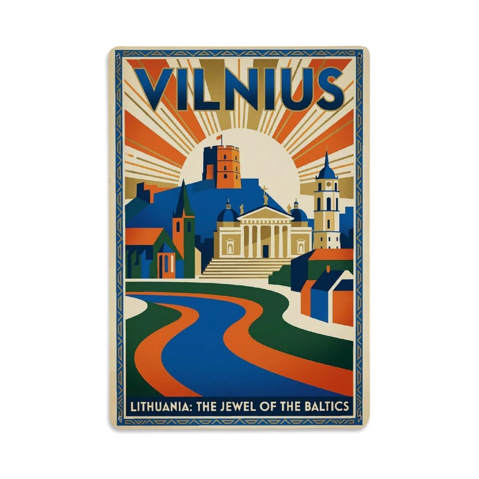 Vintage Travel Lithuania Vilnius Metal Tin Sign