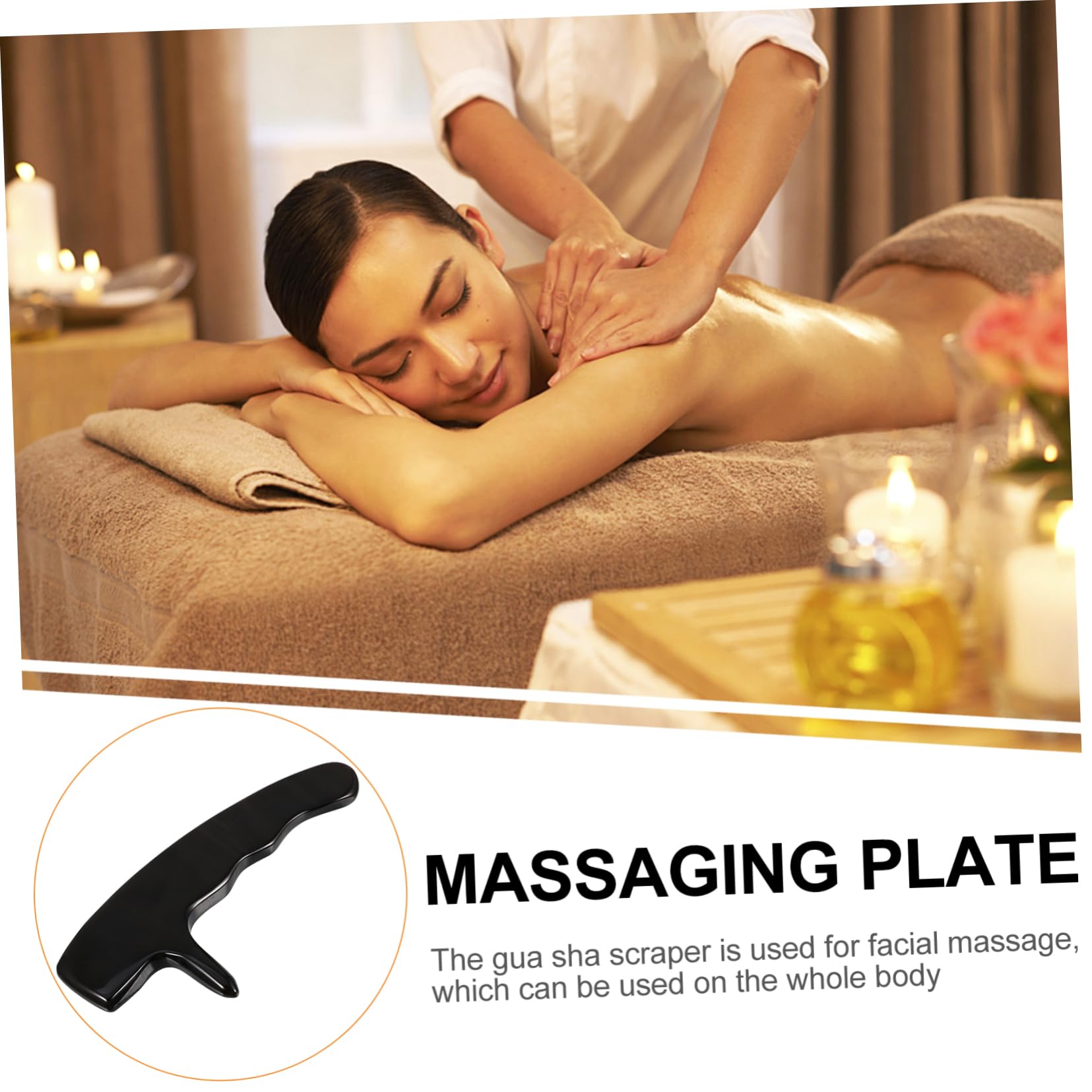 3 Piezas masajeador guasha tamishome pernera Relajación massager menaje crema de rodillo de jade rodillo de suero de ojos placa raspadora de cuerno varilla de raspado cuernos Black