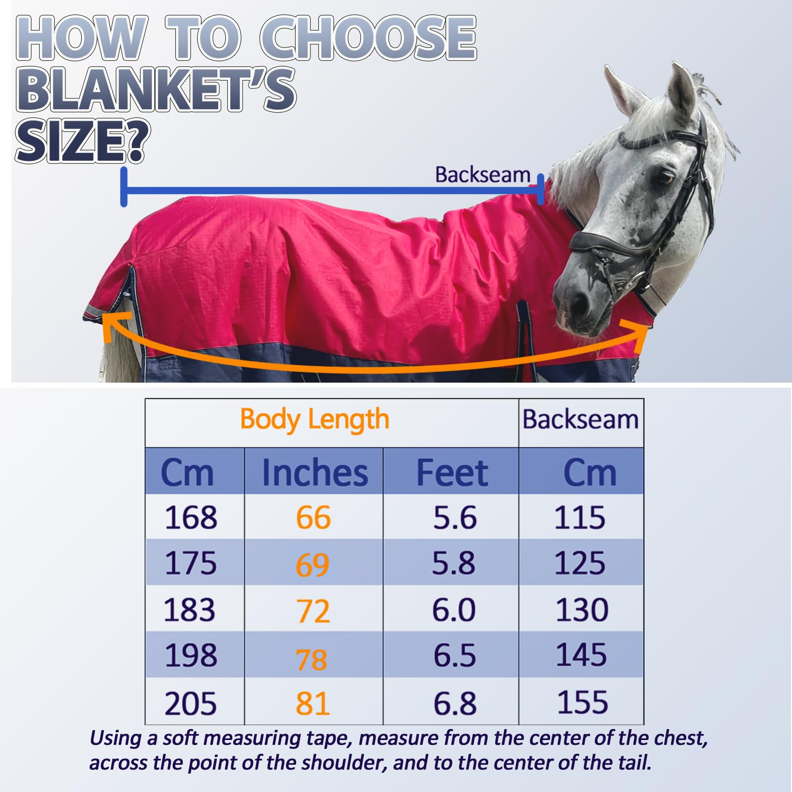Coperta invernale impermeabile e traspirante per cavallo, 300 g, 1200 D, calda, con strisce riflettenti (rosso/blu, 203 cm)