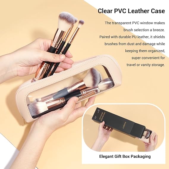 MAGEFY Makeup Brush Set 12Pcs Double Sided Make up Brushes Foundation Contour Blush Highlight Blending Eyeshadow Brushes, Vegan Makeup Brushes with Bag, Black Gold