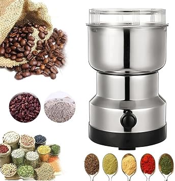 Electric Coffee Grinder, Stainless Steel Spice Grinder, Multi-Function Electric Mill for Coffee Beans, Nuts, Grains, Spices, Dry Herbs, Portable Powder Grinder Blender for Kitchen SILVER