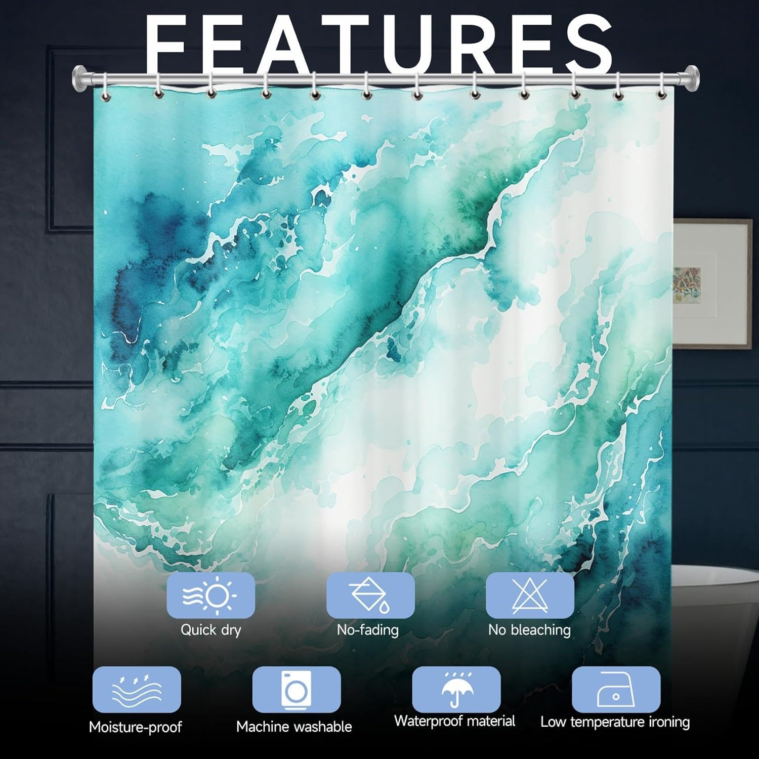 Green Ombre Texture Bathroom Shower Curtain 47X75in/120x190cm Modern Luxury Abstract Fluid Ink Art Washable Fabric Shower Curtain for Bathroom Decor, Waterproof Quick-Drying with Hooks