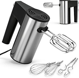 Electric Hand Mixer 5-Speed Powerful 300W Handy Mix Scraper Lychee Portable Kitchen Aid Hand Held Food Mixer with Turbo Boost Handheld Blender for Baking Cookies Cake with Beaters, Whisks, Dough Hooks
