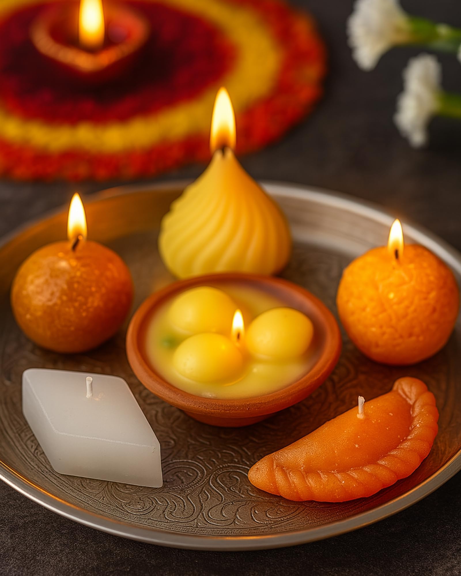 Homesake® Mix Sweets Candle, Home Decor, Motichur Laddoo Peda Barfi Gujiya Candles, Scented Wax Candle, (Set of 12) | Diwali Gifts for Family and Friends | Festive Decor | Diwali Decoration for Home