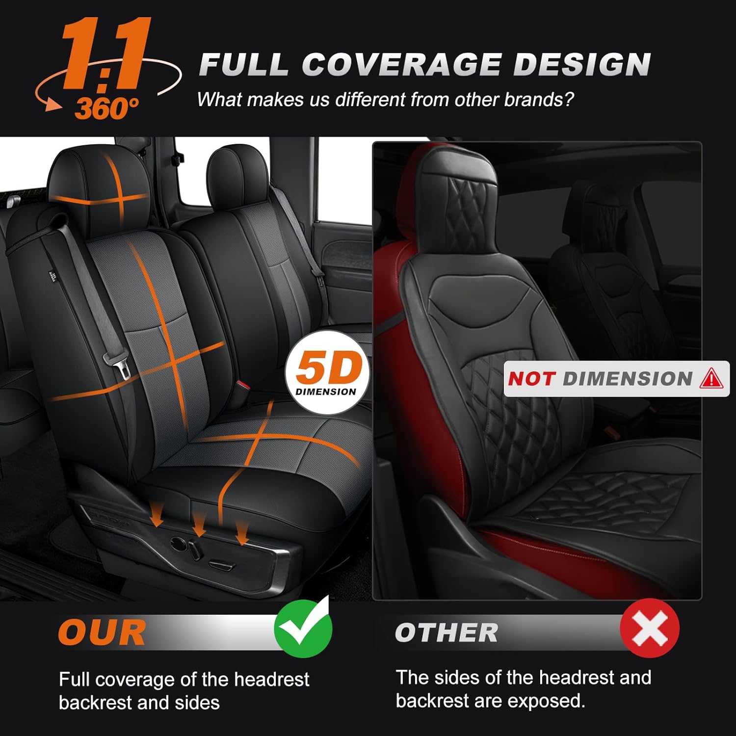 AOMSAZTO Car Seat Cover for Chevy Silverado/GMC Sierra 1500 (1999-2006) - Full Set Black+Gray Seat Covers