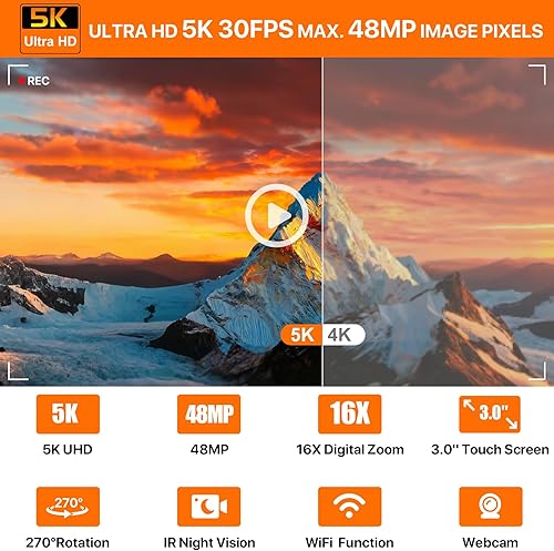 Miniatura 2 de Cámara de video, videocámara 5K UHD 48MP WiFi Vlogging Cámara para YouTube IR visión nocturna anti-vibración 16X Zoom digital Cámara de pantalla