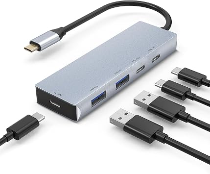 Leinsis USB 3.2 Hub 10Gbps, 2 USB-C 3.2 and 2 USB-A 3.2,PD 100W Fast Charging for MacBook Pro, MacBook Air, Acer Laptops, HP Laptops, iPad Pro More.Frosted Silver