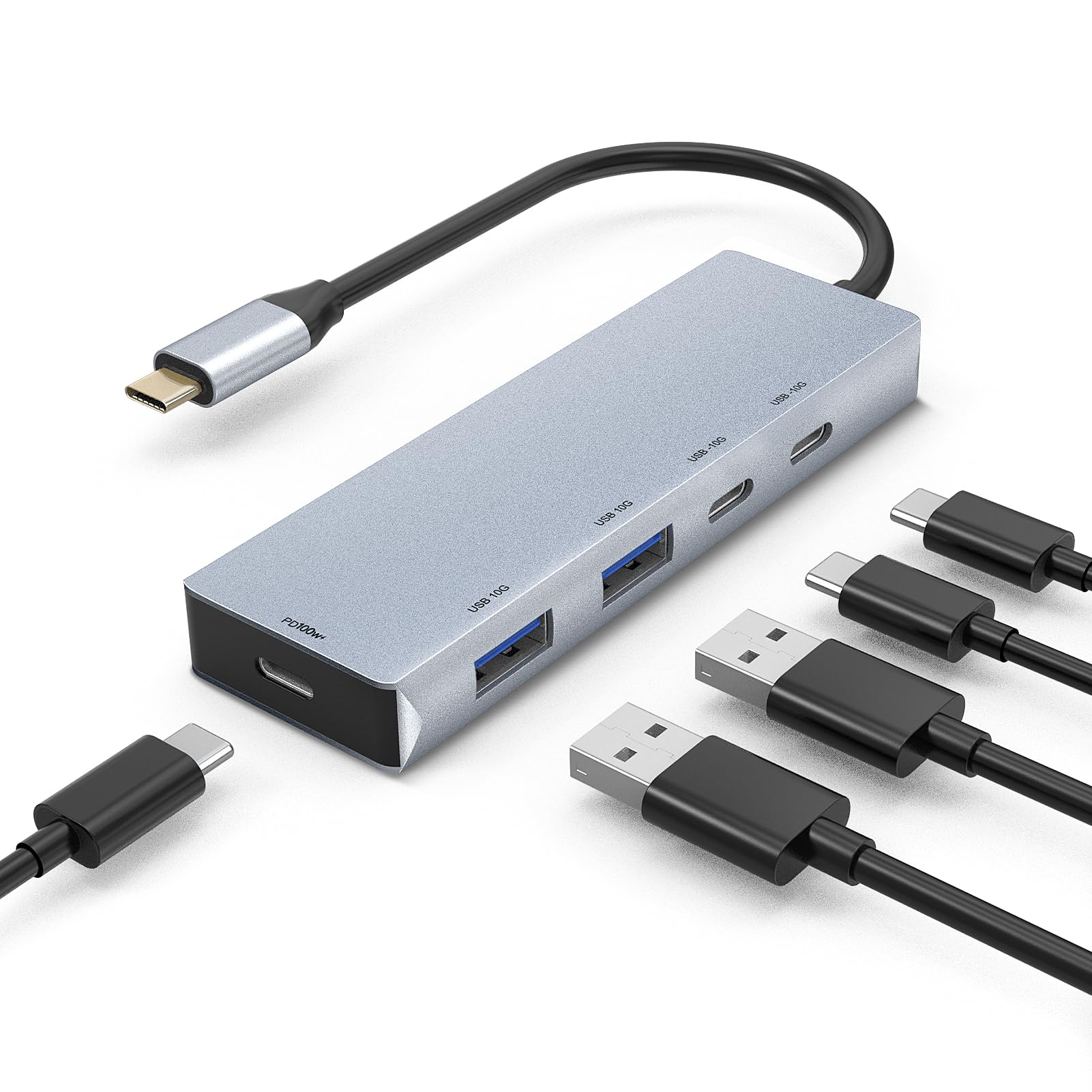 Leinsis Hub USB 3.2 de 10 Gbps, 4 puertos USB 3.2 con 2 USB-C 3.2 y 2 USB-A 3.2, PD 100 W de carga rápida para MacBook Pro, MacBook Air, portátiles Acer, portátiles HP, iPad Pro More.(plata