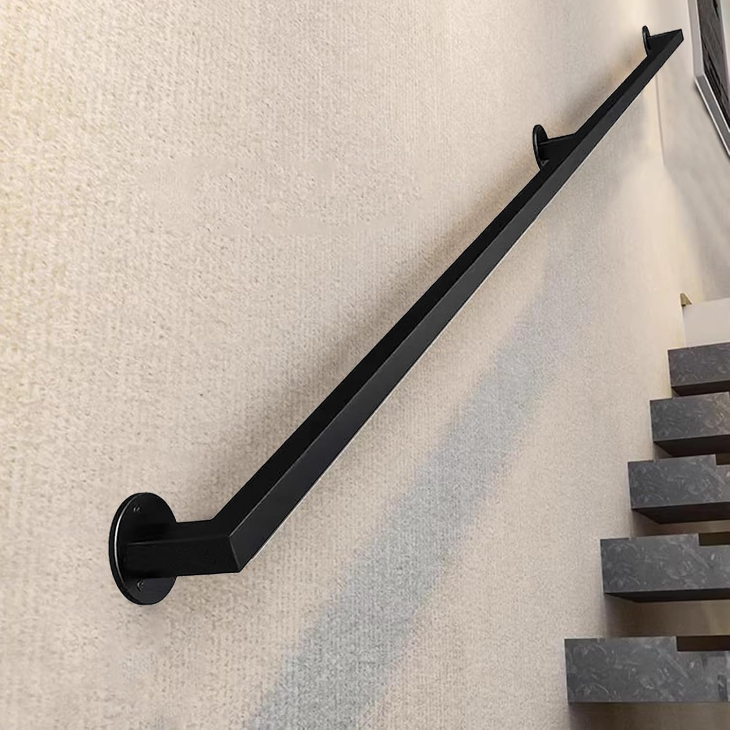 1ft 3ft 5ft 7ft 15ft 20ft Stair Handrail Wall Mount, Black