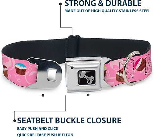 Miniatura 4 de Buckle-Down Collar de perro con hebilla para cinturón de seguridad, diseño de remolinos de cupcakes, rosa, multicolor, 1.5 pulgadas de ancho, se