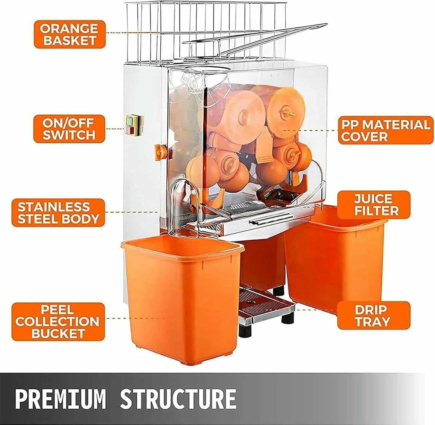 Electric Orange Squeezer, Commercial Citrus Signor With 2 Deposits, Automatic Juices And Drinks.