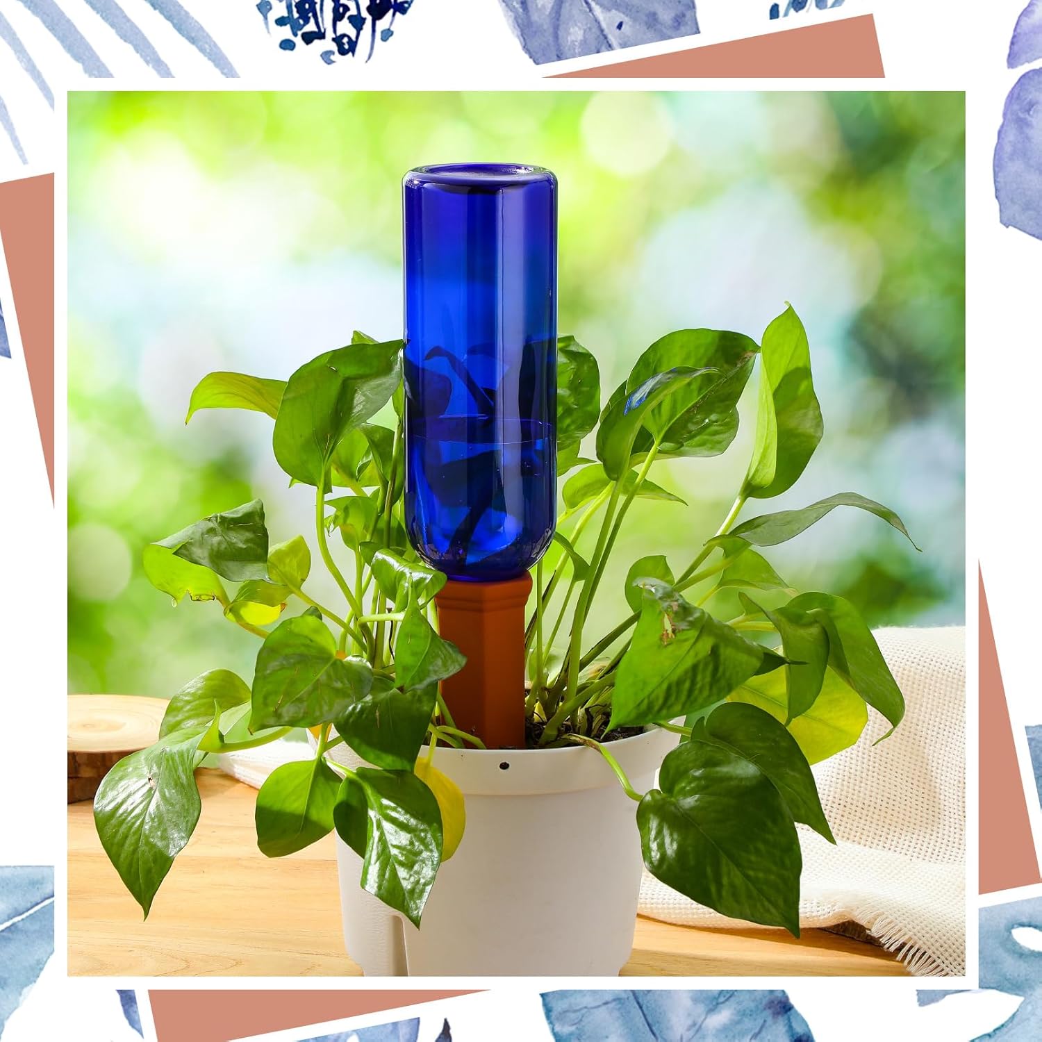 12 Pcs Watering Spikes for Indoor Plants Include 6 Terracotta Self Watering Spikes Devices and 6 Pcs 26 oz Plastic Bottles Slow Release Vacation Insert Automatic(Blue)