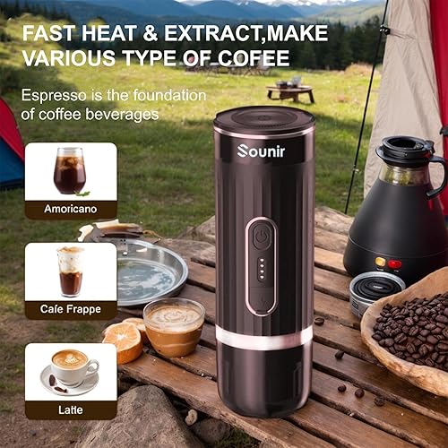 Miniatura 6 de Máquina de café espresso portátil y cafetera para campamento, viajes, oficina, autocalentable, cargador USB-C, compatible con cápsulas NS y café