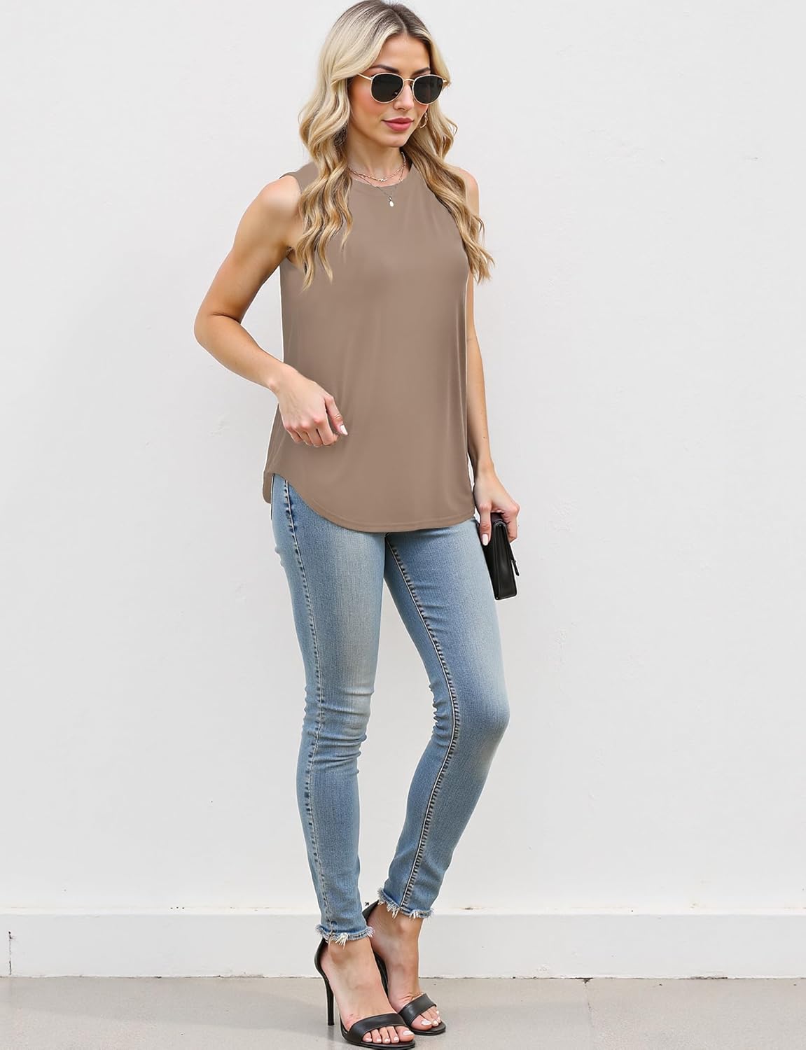 Tank Tops for Women Crewneck Loose Fit Basic Going Out Clothes Casual Summer Sleeveless Shirts for Women, Brown, XX-Large - Image 7