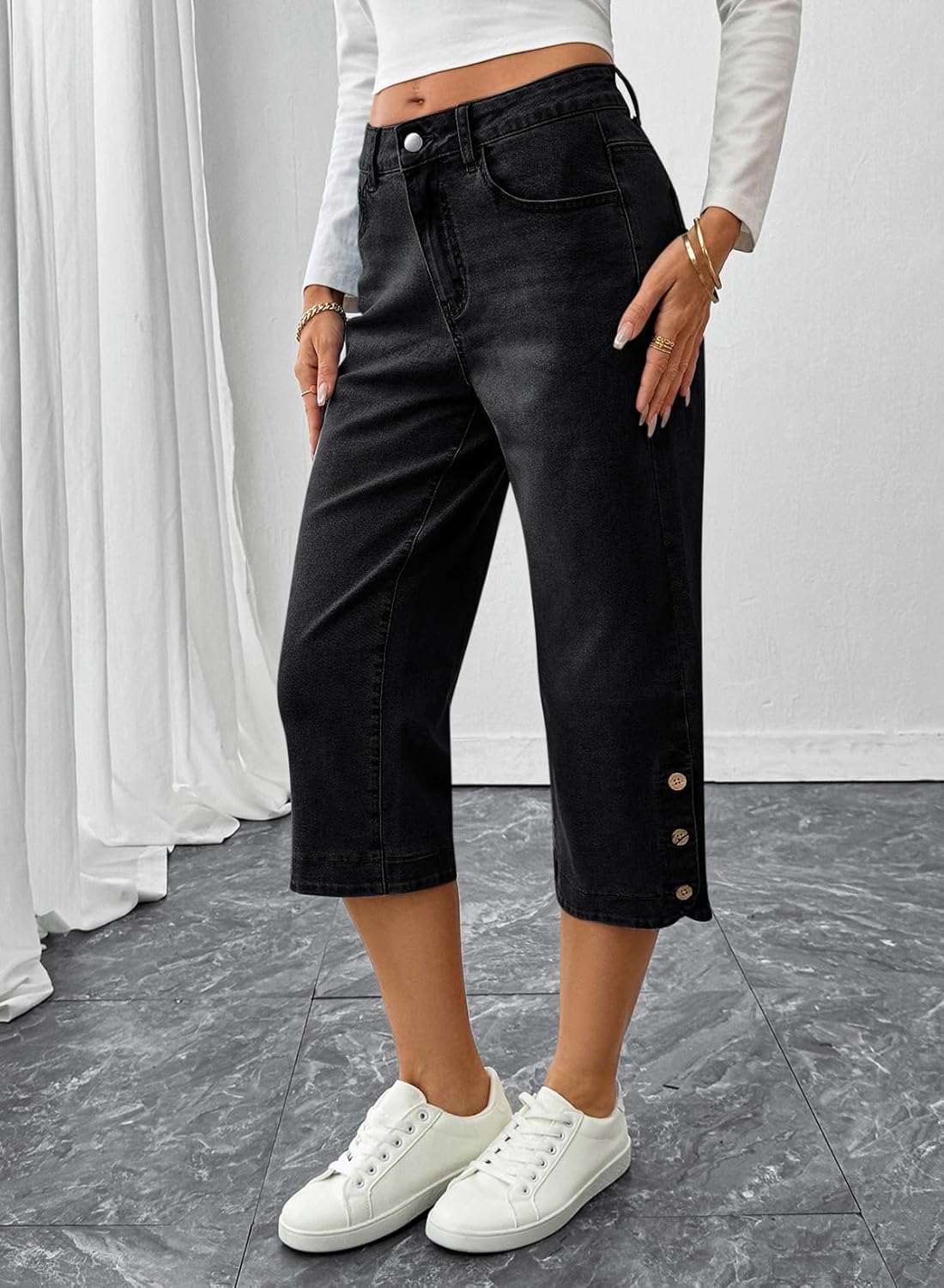 SHEWIN Women Stretch Wide Leg Jeans Ankle Capri Comfort Jean 2026 - Image 5