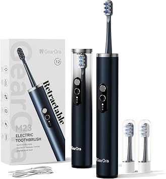 M23 Travel Electric Toothbrush for Adults, Retractable Portable Sonic Toothbrush, Aluminum Body, 30-Day Battery, Universal USB-C Charging, IPX7 Waterproof, Compact Travel Size Toothbrush
