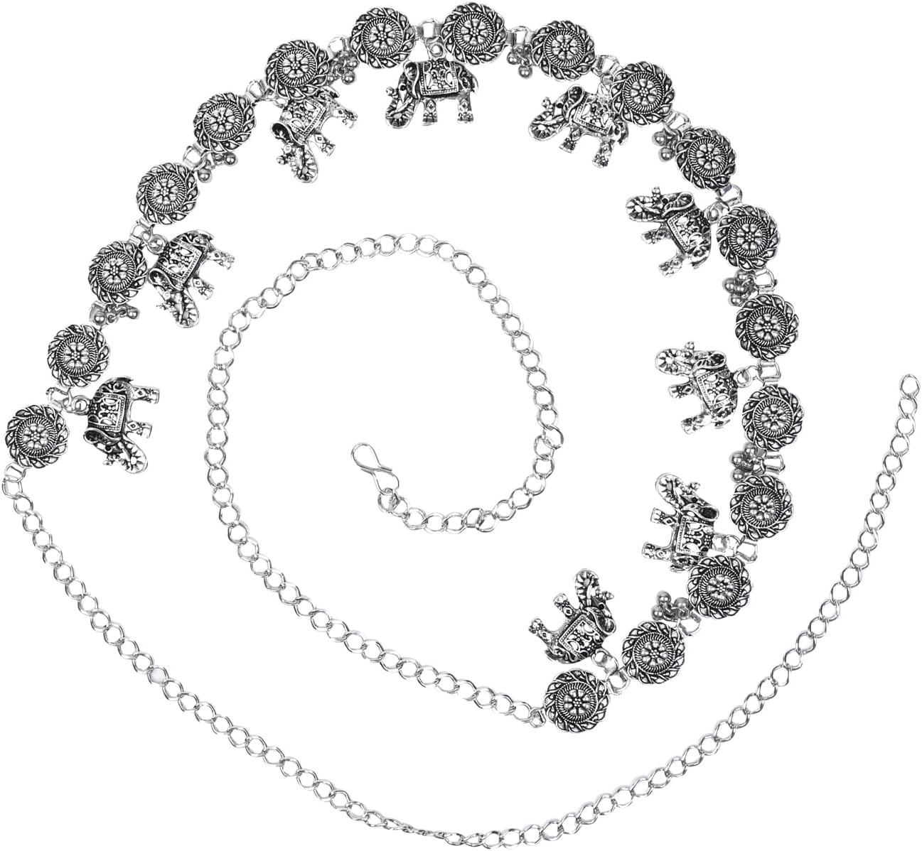 I Jewels Navratri Ethnic Silver Oxidised Adjustable Boho Waist Chain/Belly Chain/Kamarband For Women