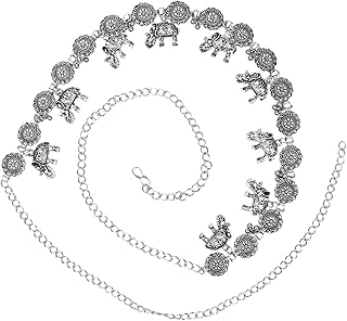 I Jewels Navratri Ethnic Silver Oxidised Adjustable Boho Waist Chain/Belly Chain/Kamarband For Women