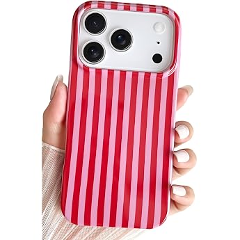 Compatible with iPhone 17 Pro Case Cute Striped Mobile Phone Case Soft TPU Slim Shockproof Phone Cover for Women and Girls Beautiful and Stylish Red
