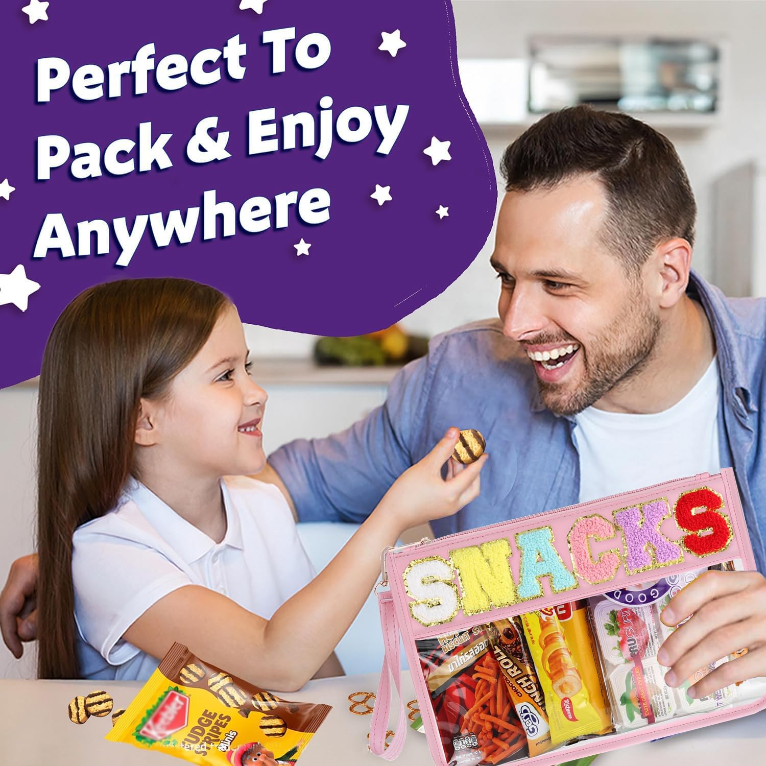 Snack Bags Pouch Travel Makeup Bag Chenille Letter Patch - Waterproof Nylon Clear Cosmetic Bag/Tote Bag/Makeup Travel Bag/for Women Girls