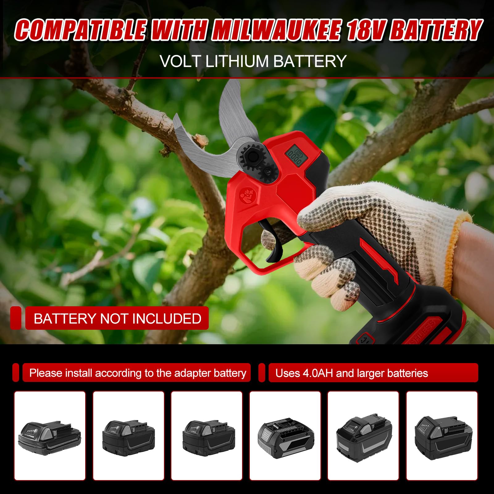 Bezprzewodowe nożyce do gałęzi, bezszczotkowe nożyce ogrodowe, kompatybilne z akumulatorem Milwaukee 18 V, średnica cięcia 30 mm, nożyce do drzew z zapasowym ostrzem do łatwego ogrodnictwa i