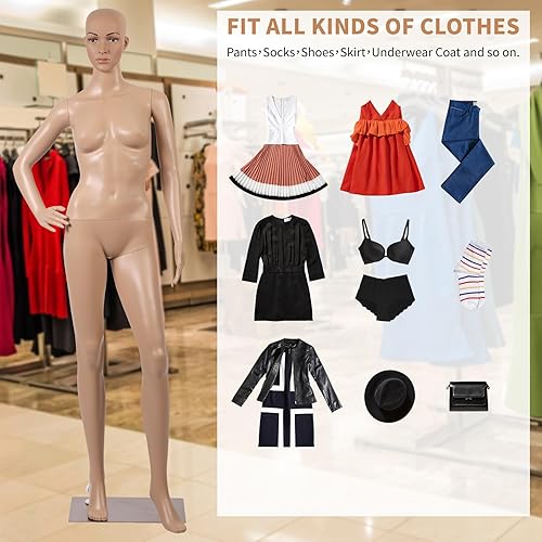 Miniatura 6 de BLKMTY Maniquí femenino de 69 pulgadas con forma de vestido de cuerpo completo, modelo de ropa, maniquí ajustable, maniquí desmontable realista,