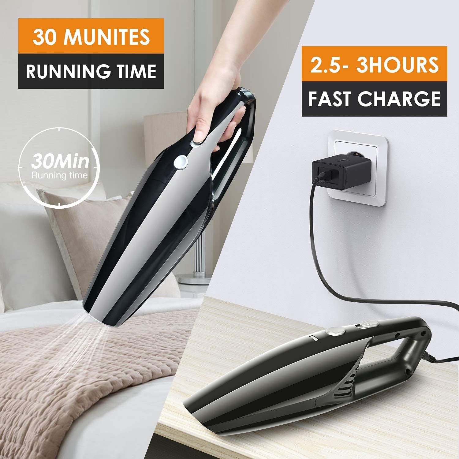 HENFORTO Handheld Vacuum Cleaner Cordless Hand Vacuum Rechargeable Hand Held Vacuuming for Pet Hair -