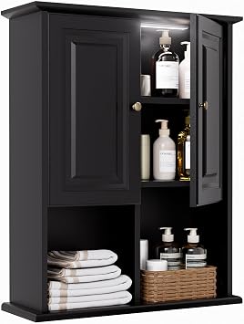 HAIOOU Bathroom Wall Cabinet with Motion Sensor Light, 23.6 Inch - Black