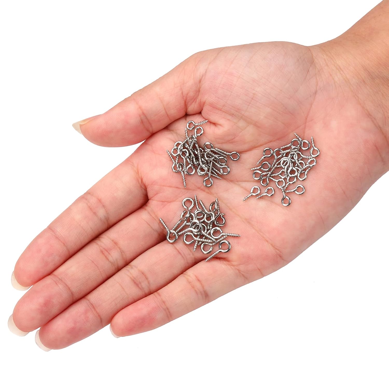 Hotop 300 Pieces Screw Eye Pins Small Hook Screw Stainless Steel Hoop Eye Pin Peg Self Tapping Hooks Ring for DIY Jewelry Making Art Crafts, Silver, 0.16 x 0.3 0.16 x 0.4 0.2 x 0.47 Inch
